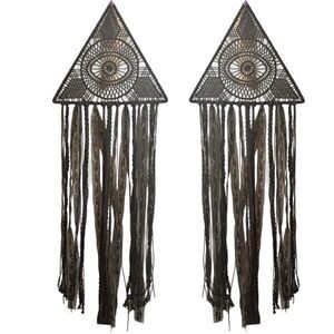 Wall Hanging – Set of 2 Boho Triangle Eye Macramé Panels in Black Lace